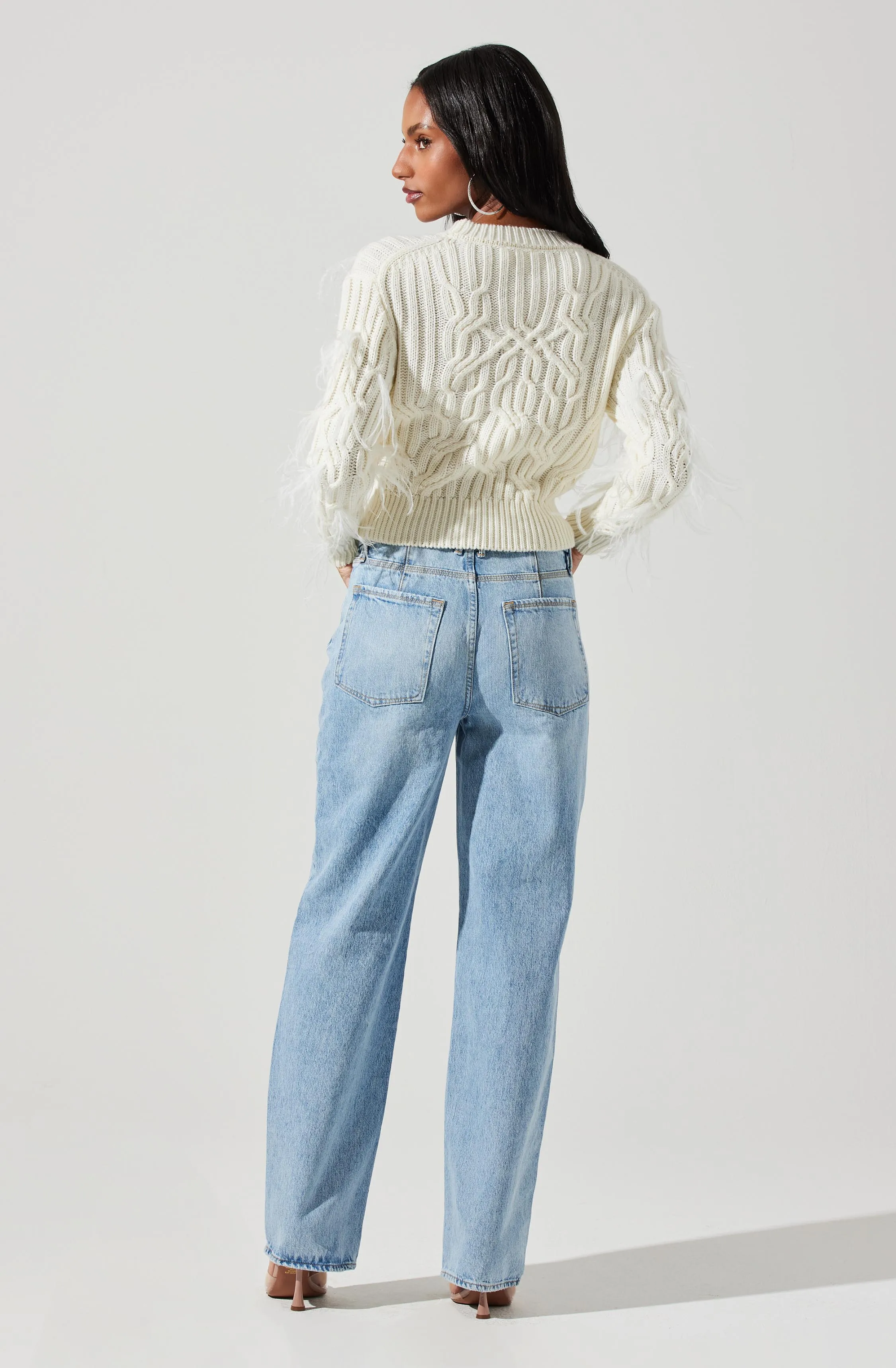 Almeida Feather Embellished Cable Knit Sweater