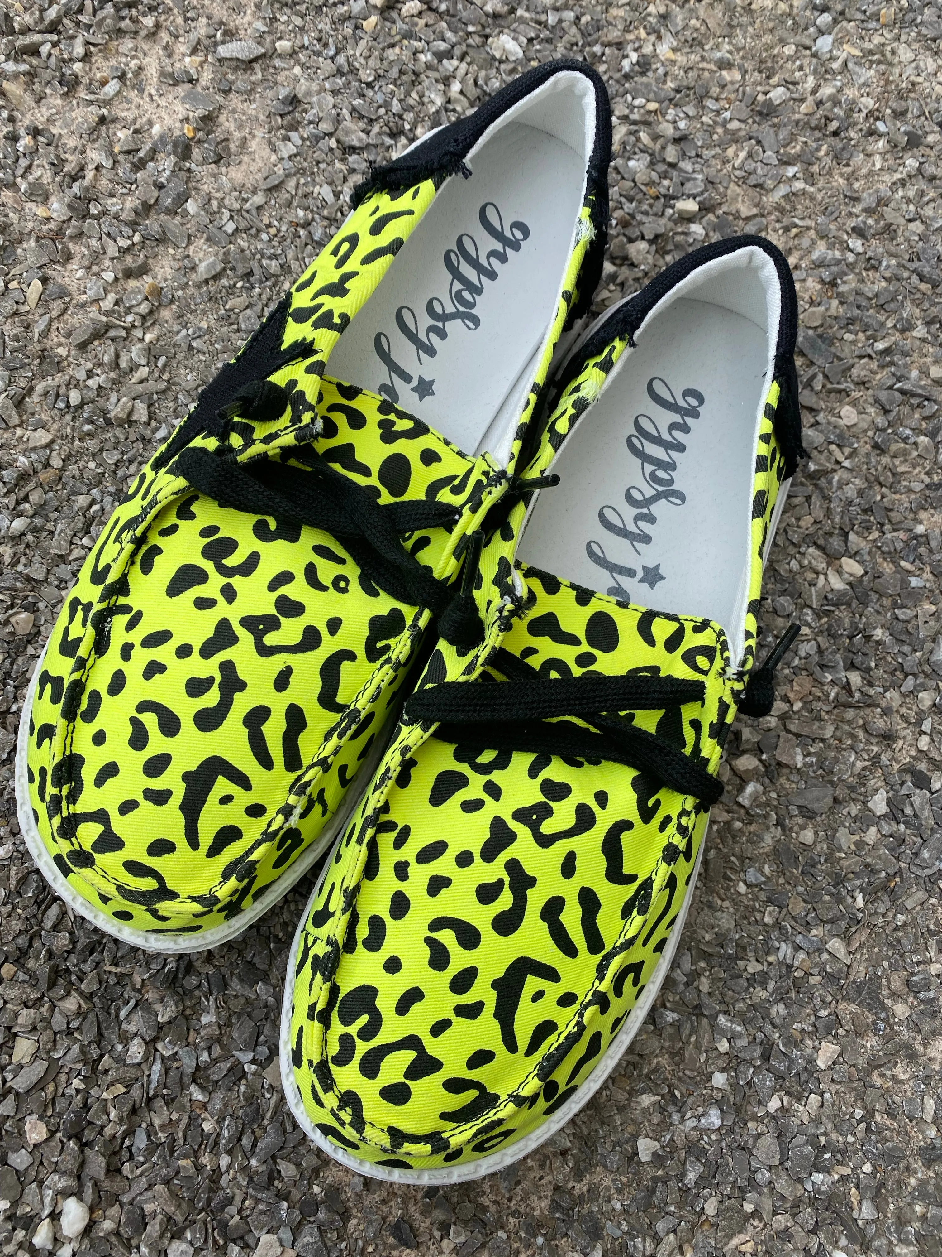 {NEON YELLOW} Starstruck Black   Leopard Star Gypsy Jazz Holly Slip On Canvas Sneaker