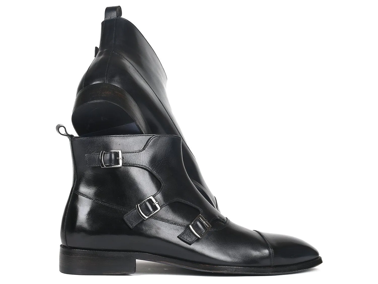 Paul Parkman Triple Monkstrap Boots Black Leather (ID#88951-BLK)