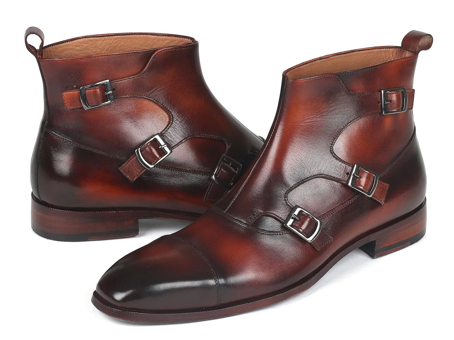 Paul Parkman Triple Monkstrap Boots Brown Leather (ID#88951-BRW)