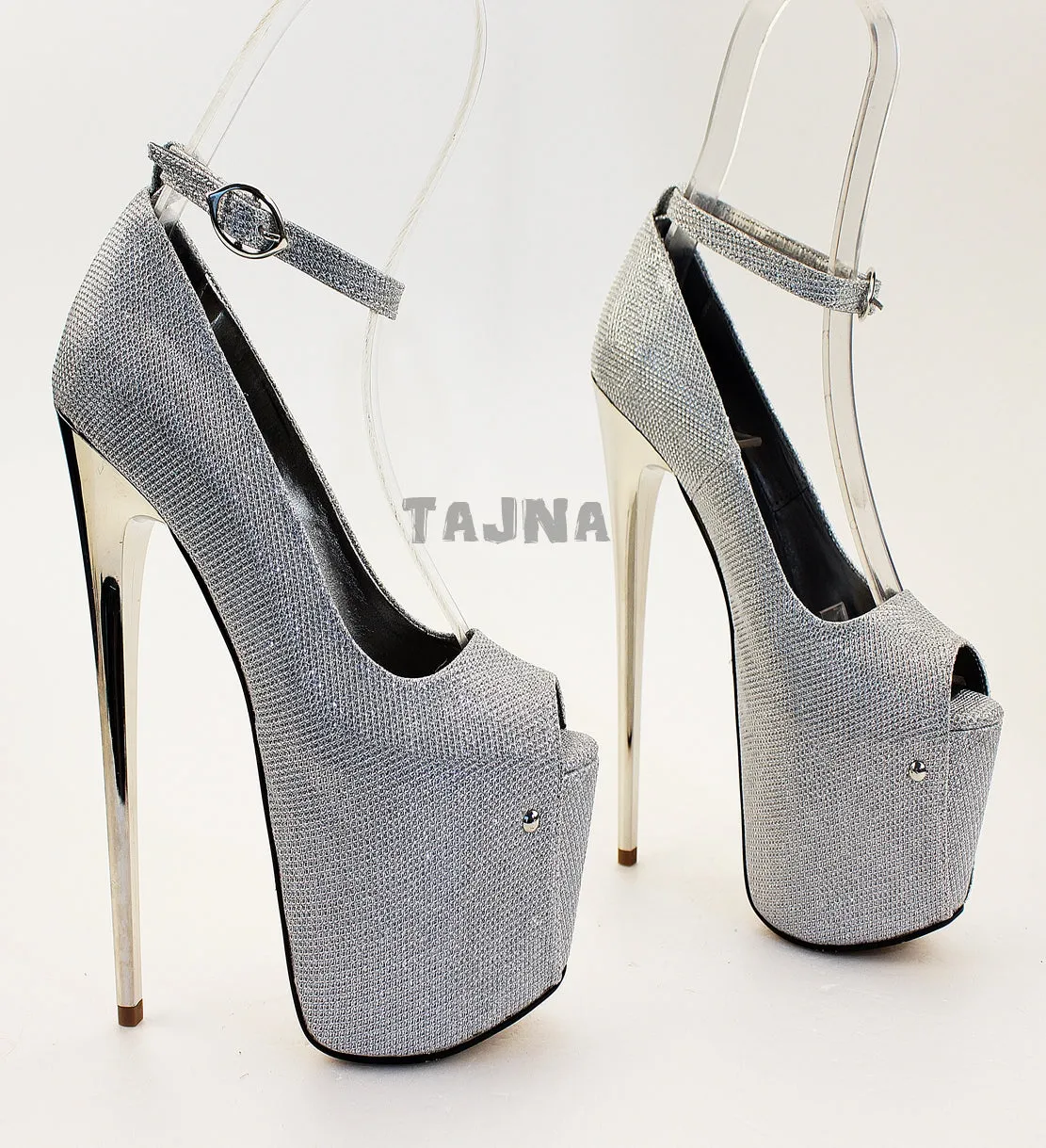 Peep Toe Silver Ankle Strap High Heel Platform Shoes