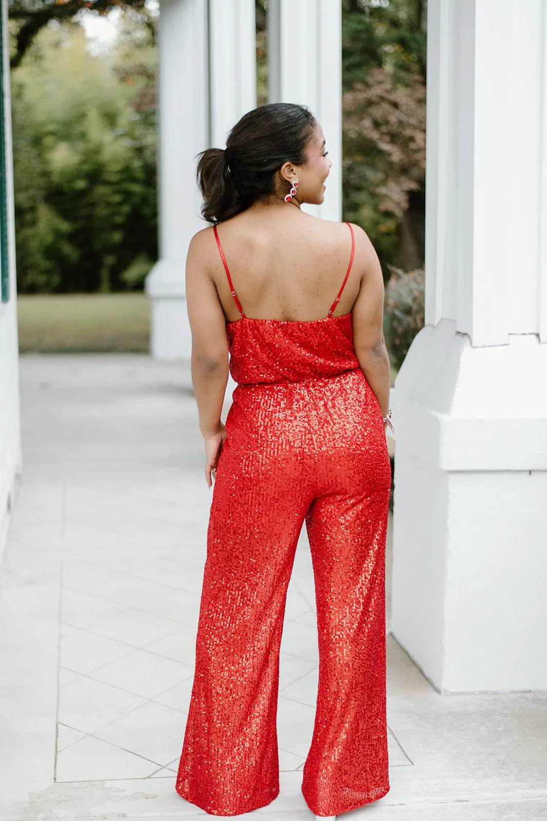 Red Sequin Spaghetti Jumpsuit