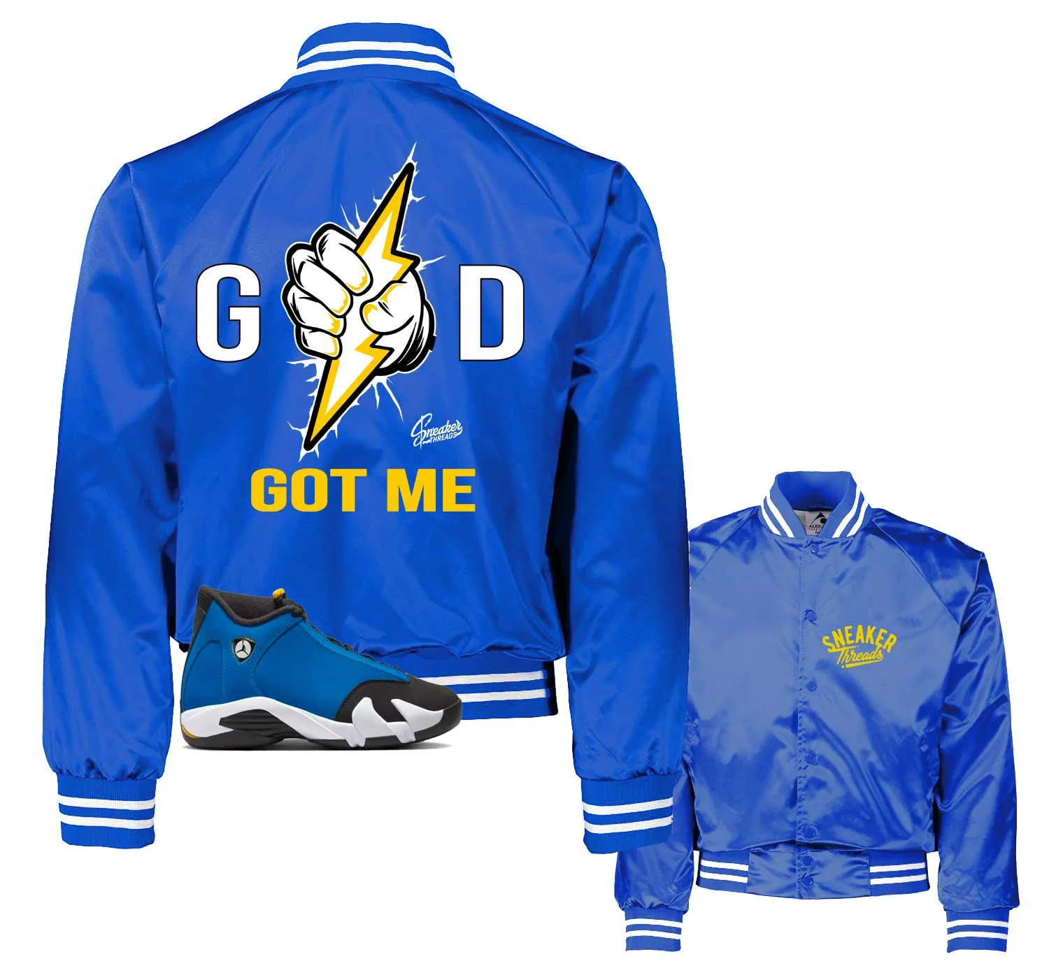 Retro 14 Laney Satin Jacket - God Got Me - Blue