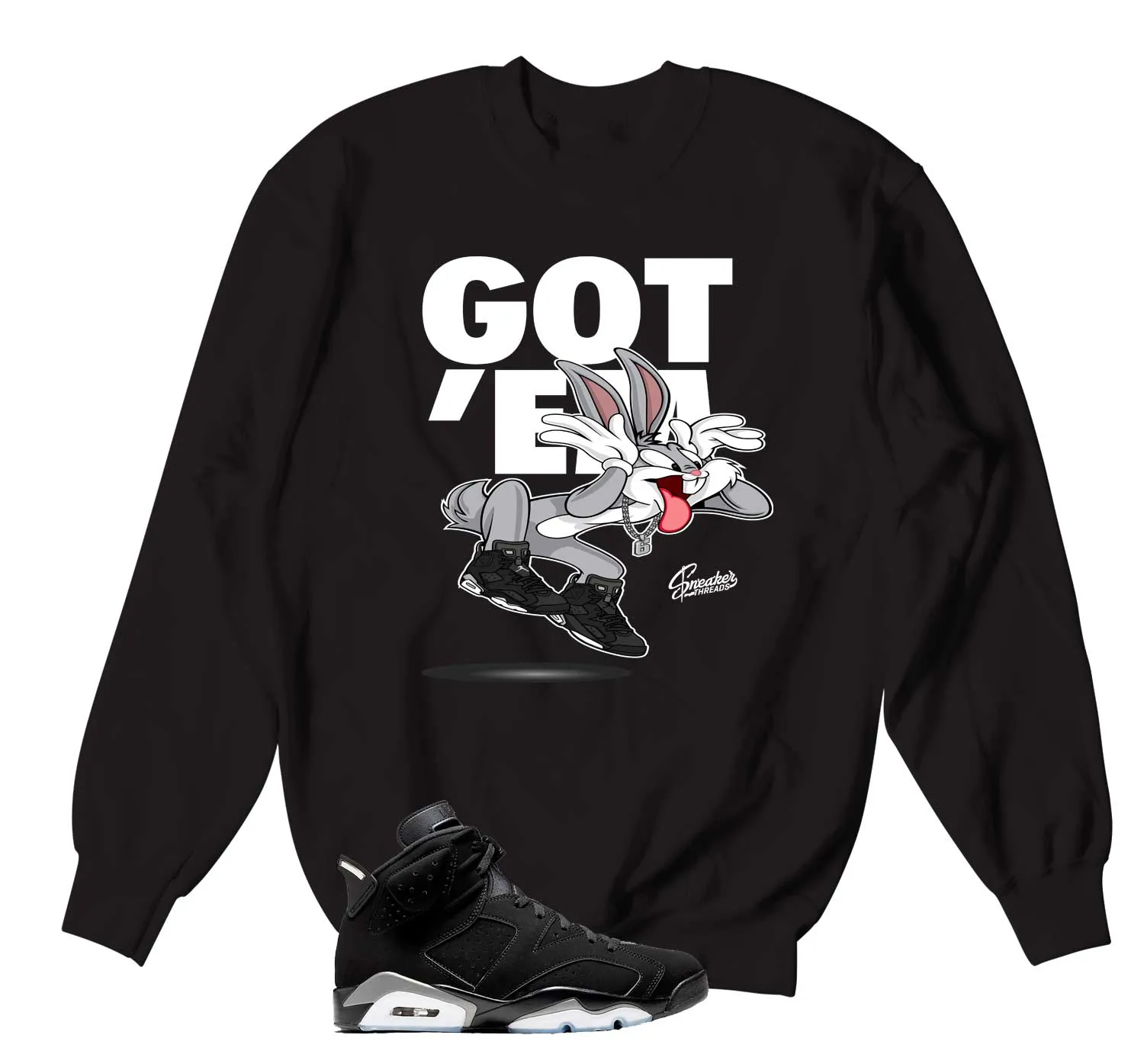 Retro 6 Metallic Silver Sweater - Got Em - Black