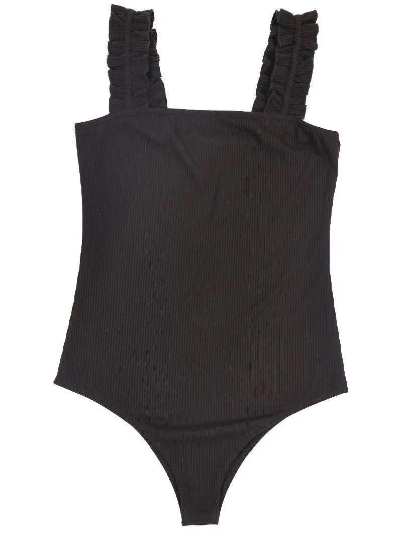 Simply Southern Ruffle Shoulder Bodysuit in Black - Elevate Your Style with Effortless Elegance