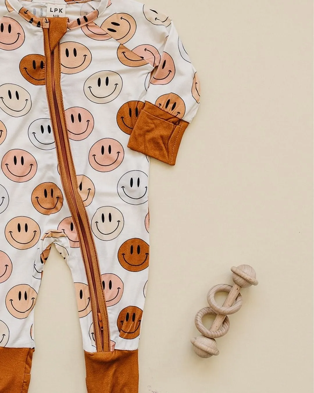 Smiley Bamboo Zip Romper | Copper