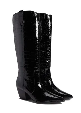 Stella Tall Boots in Black Croc