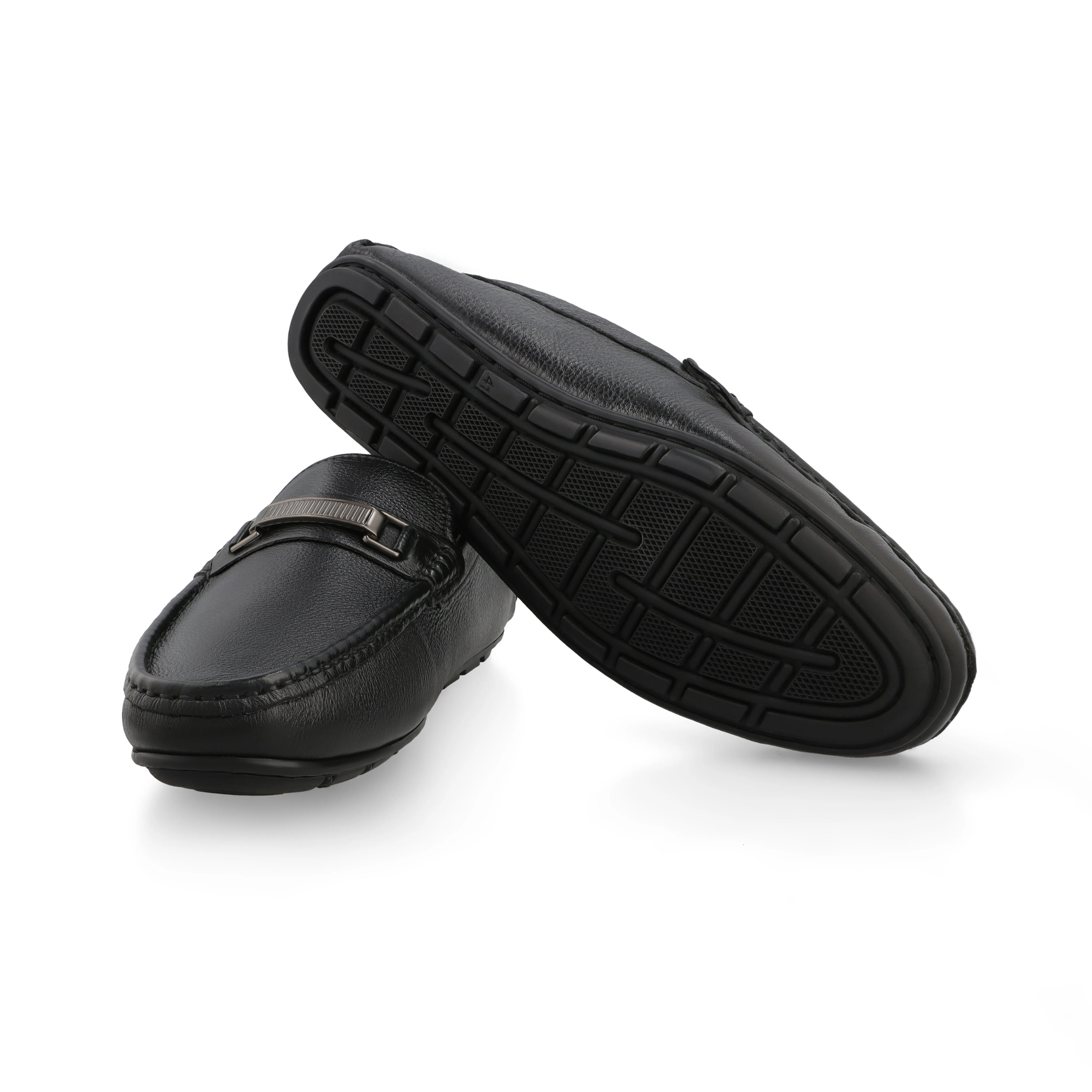 Strapped Gun Metal Buckled Moccasins-Black