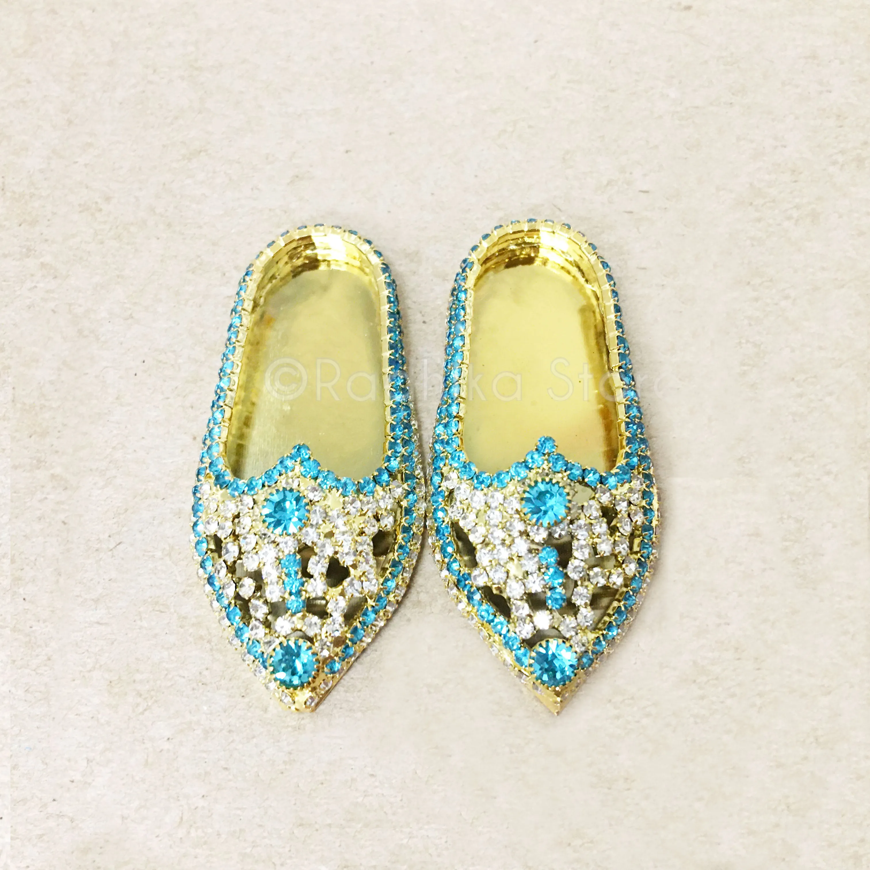 Teal Blue Topaz and Diamond Rhinestone - Deity Shoes - Large Sizes