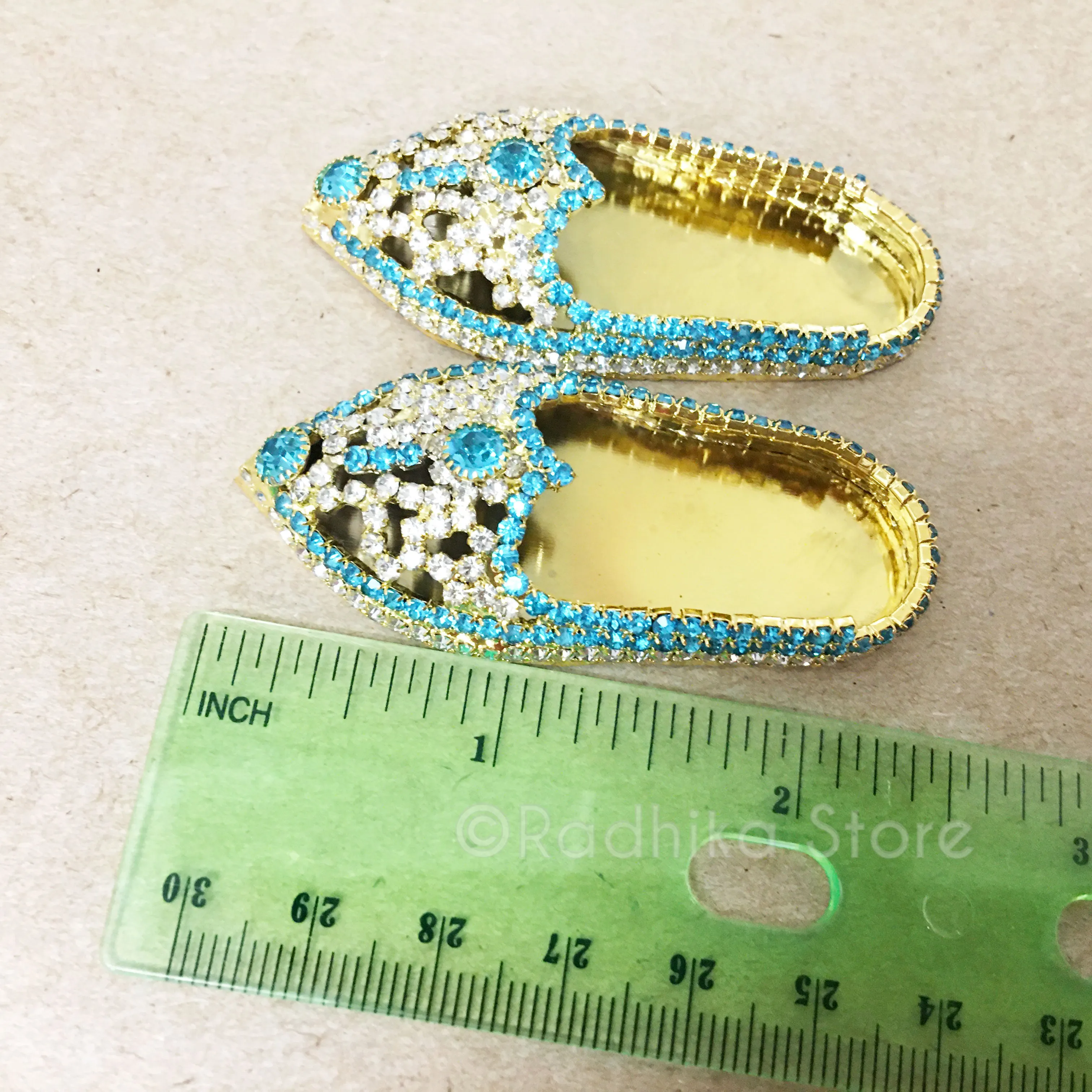 Teal Blue Topaz and Diamond Rhinestone - Deity Shoes - Large Sizes