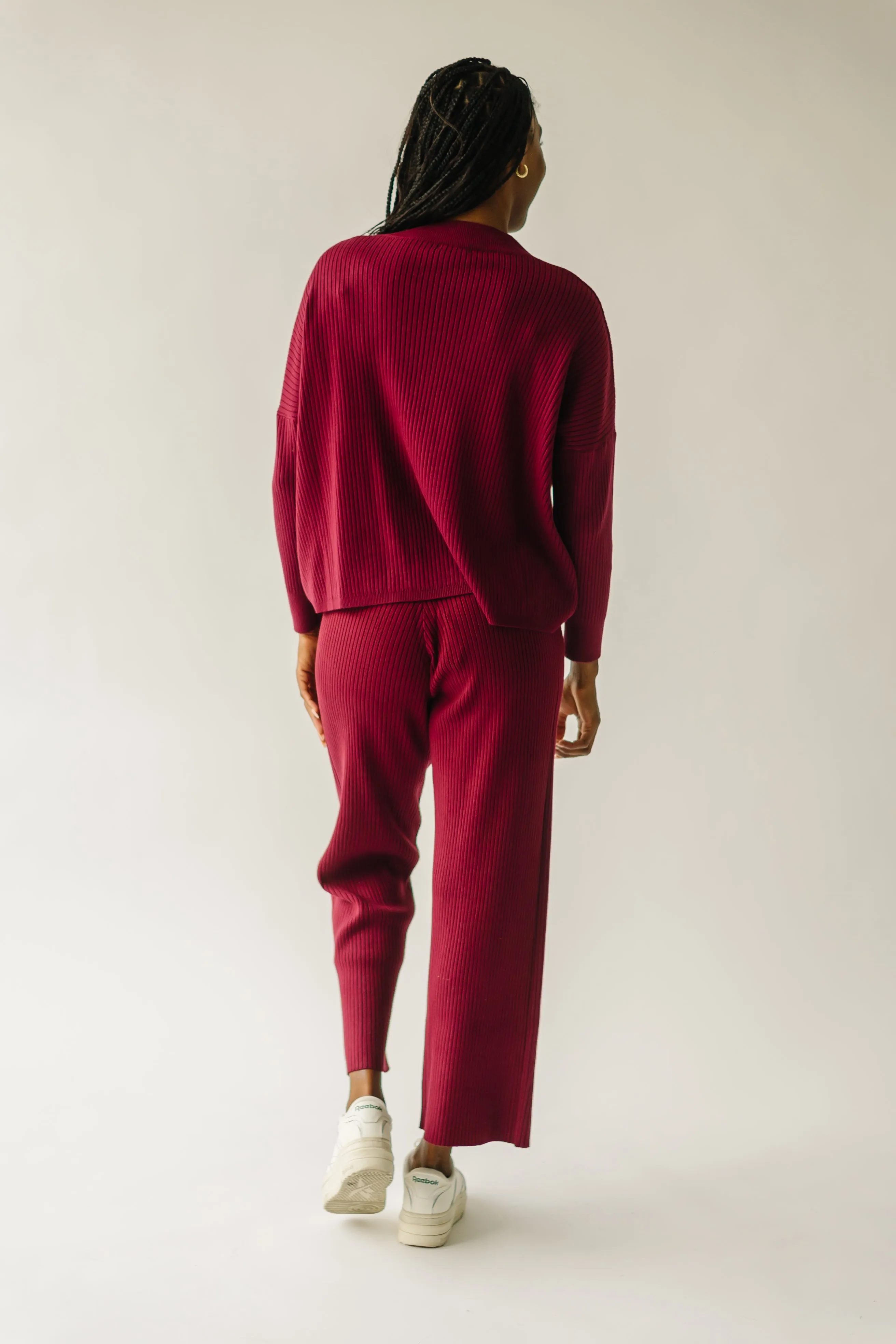 The Bethel Ribbed Straight Leg Sweater Pant in Mulberry