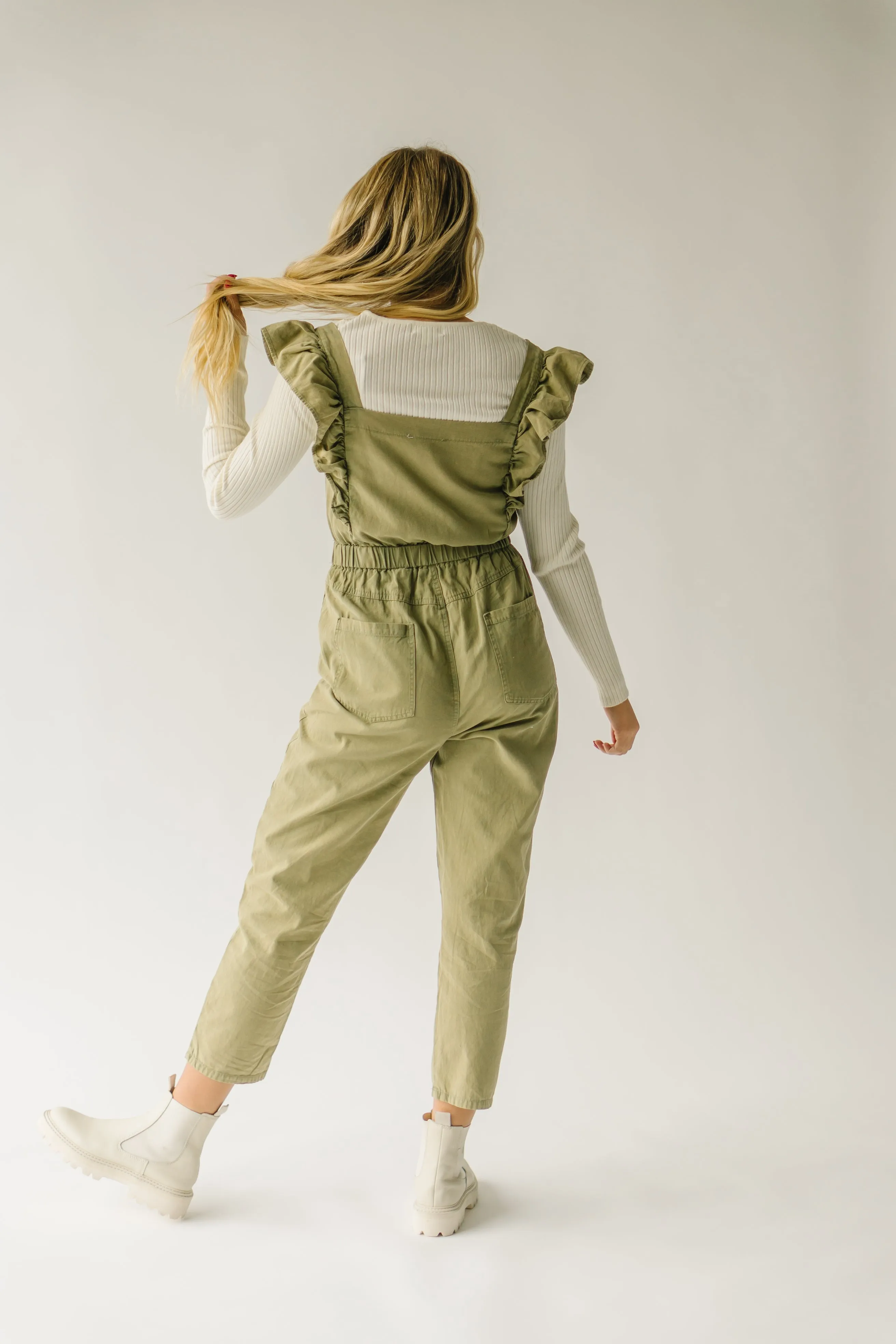 The Zenger Ruffle Sleeve Jumpsuit in Olive