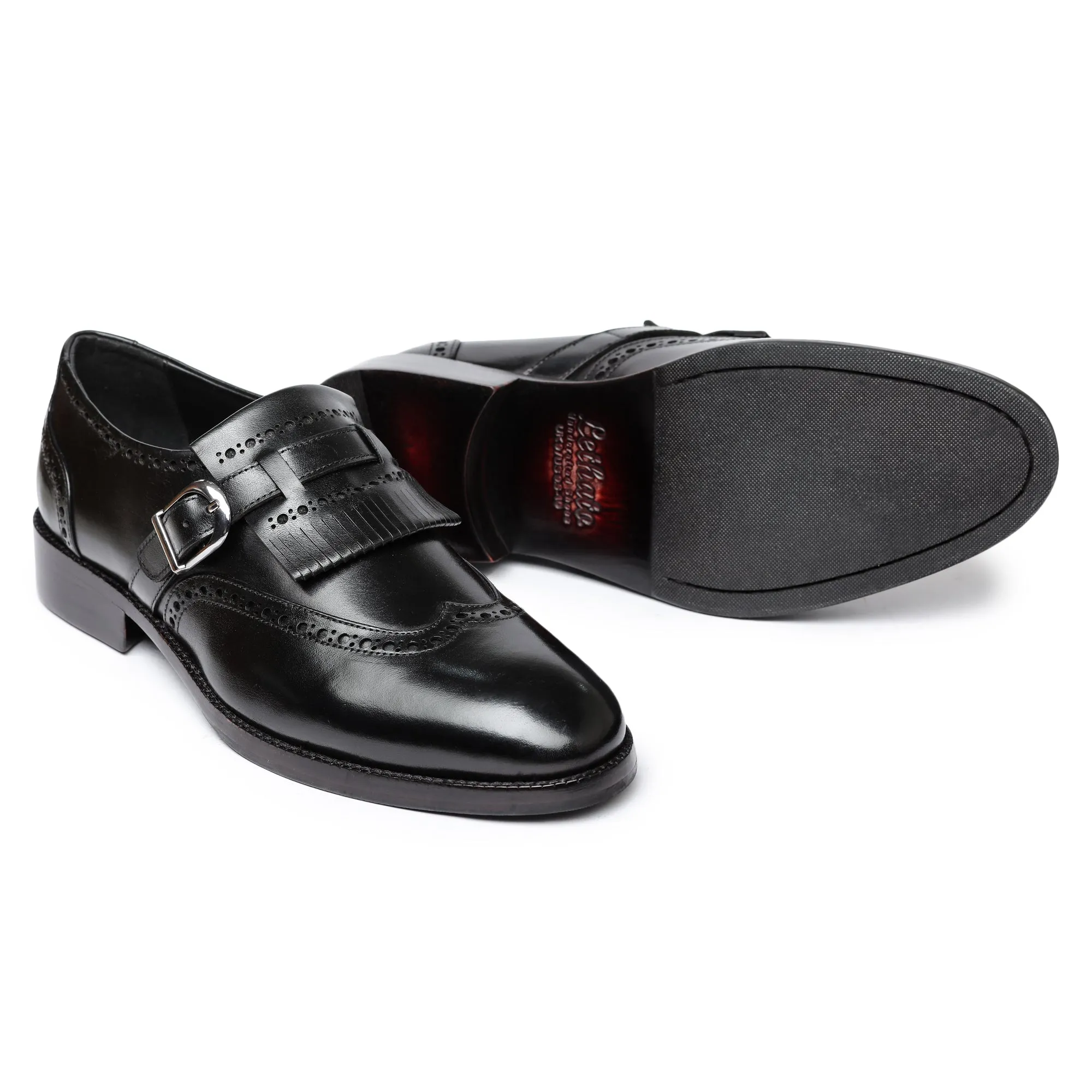 Wingtip Brogue Kiltie Monk Strap- Black