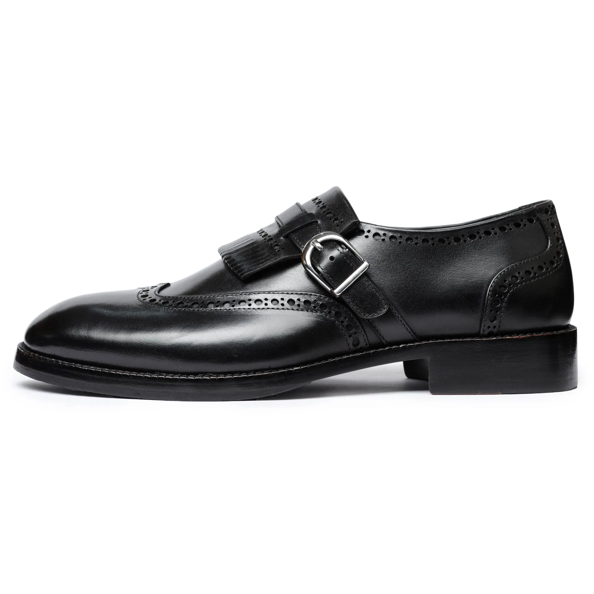 Wingtip Brogue Kiltie Monk Strap- Black