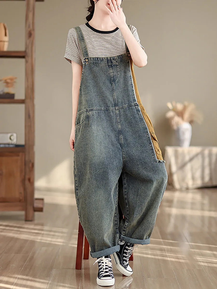 Women Artsy Summer Colorblock Denim Jumpsuits SC1051