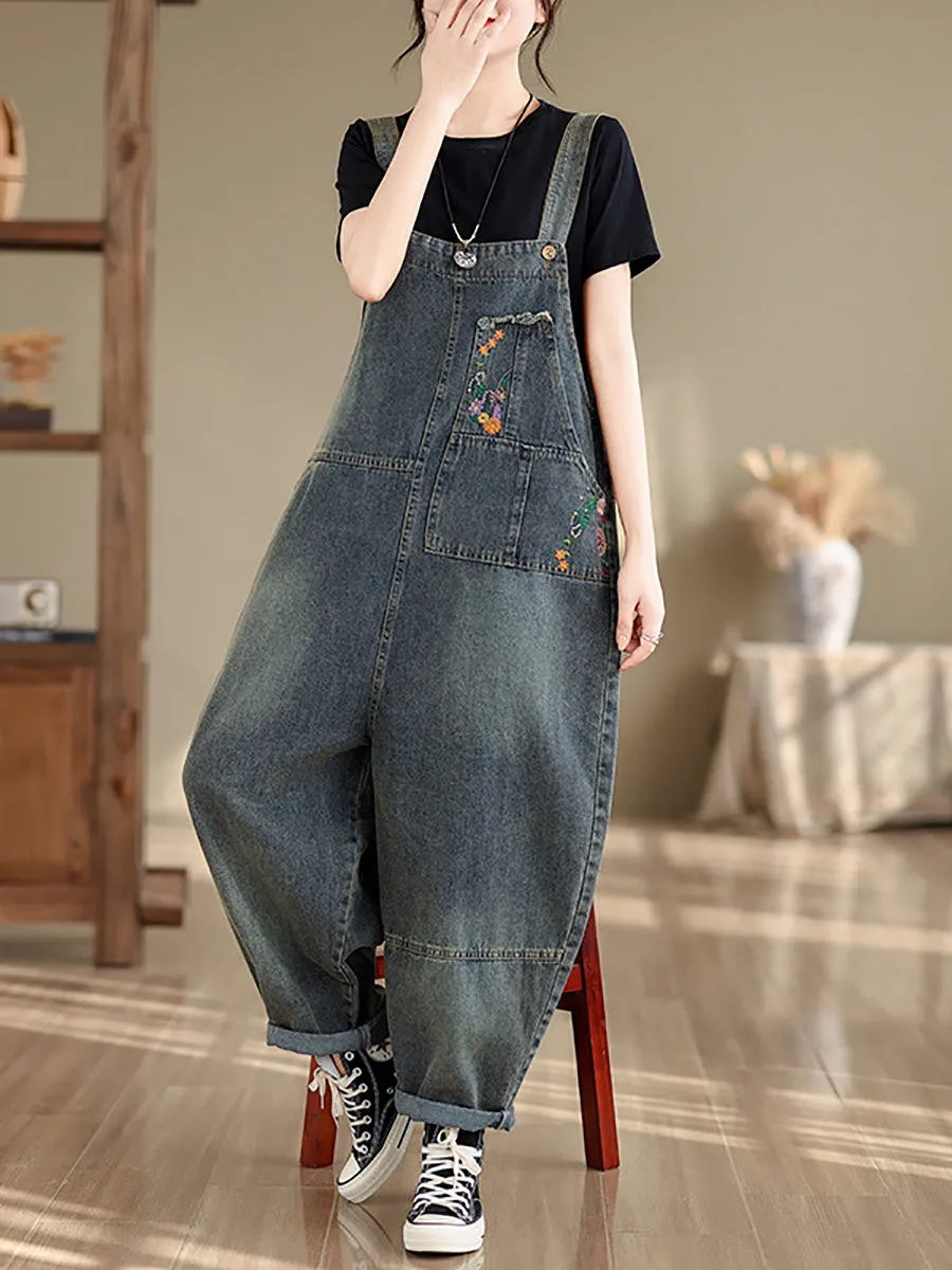 Women Summer Floral Embroidery Denim Jumpusuits PA1004